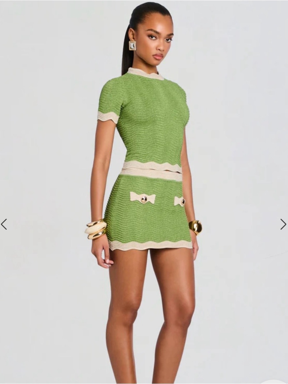 Retrofete Green Mini Knit Two-Piece with Cream Trim
